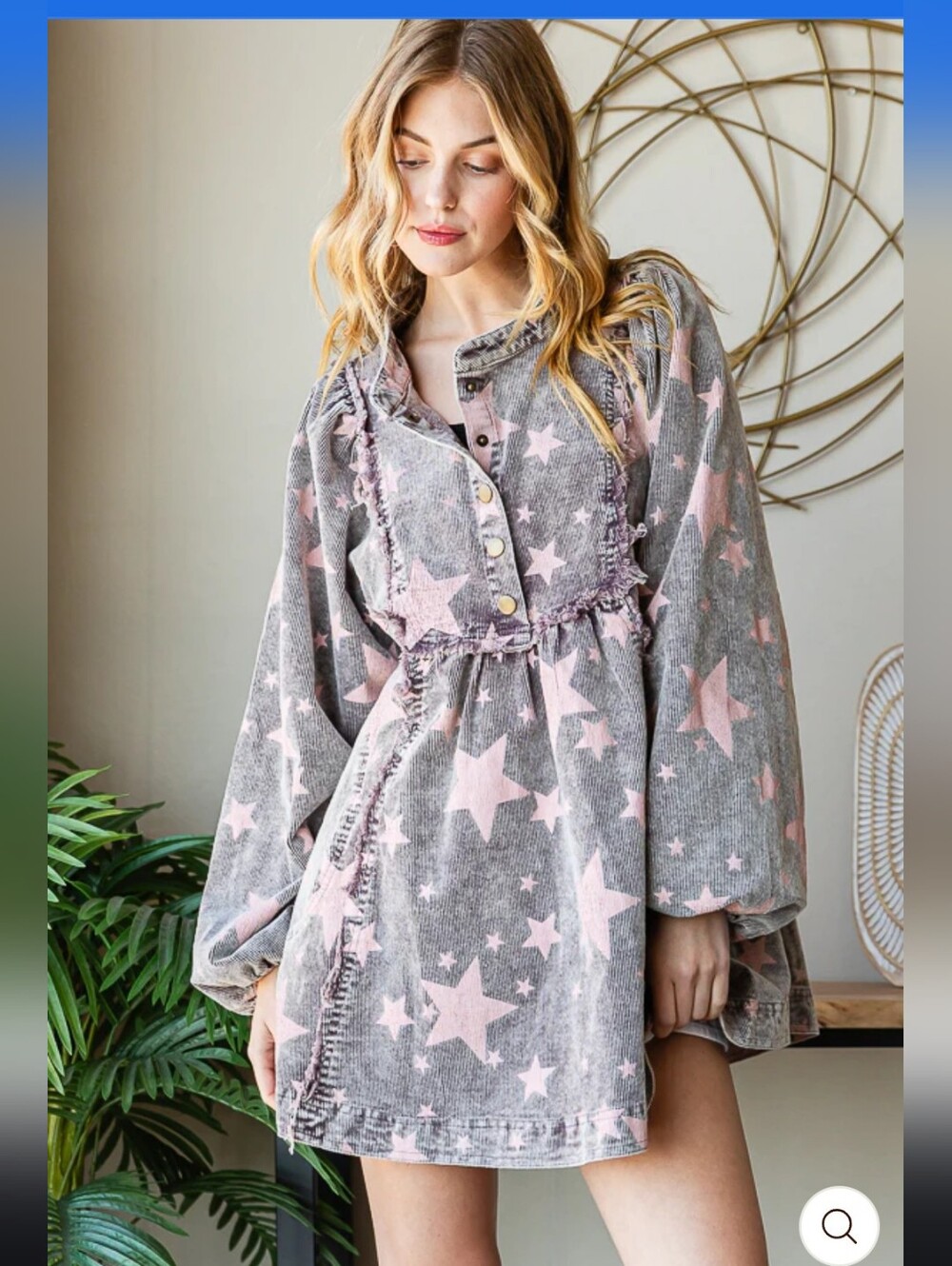 #294. Oli&Hali Wash Star Printed Peplum Corduroy Babydoll Top - Picture 2 of 8